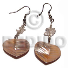 dangling rounded back to back heart 25mm shell/ orange tones - Shell Earrings