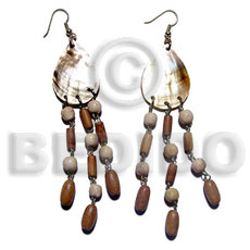 dangling 25mmx22mm teardrop brownlip  tassled wood beads - Shell Earrings