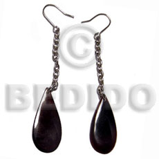 dangling 30mmx15mm thin teardrop blacktab shell in 1.5in metal chain - Shell Earrings