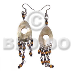 dangling 20mmx17mm teardrop hammershells  tassled glass bead - Shell Earrings