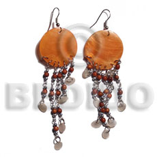 dangling 30mm orange round capiz shell  tiny oval hammershells accent - Shell Earrings
