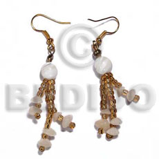 Dangling glass beads and buri Shell Earrings