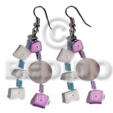 dangling  white shells  flat round hammershells combination - Shell Earrings