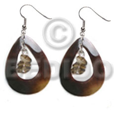 dangling 35mmx30mm teardrop blacktab ring  crystal nuggets accent - Shell Earrings
