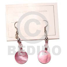 Dangling round 25mm pink hammershell Shell Earrings