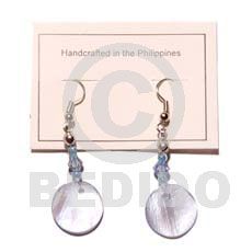dangling round 25mm aqua blue hammershell - Shell Earrings