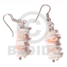 dangling white rose  pink rose accent - Shell Earrings