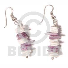 dangling white rose  dyed lilac white rose accent - Shell Earrings