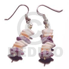 dangling white rose dyed lilac  pink rose and white rose accent - Shell Earrings