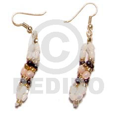 dangling 1 1/2in. twisted troca rice beads  2-3mm black coco Pokalet./gold beads - Shell Earrings