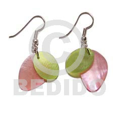Pink green dangling hammershell Shell Earrings