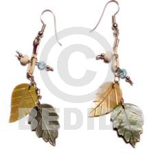 dangling MOP/blacklip leaves  wax cord - Shell Earrings