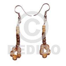 dangling resin nuggets  troca beads & gold flower accent - Shell Earrings
