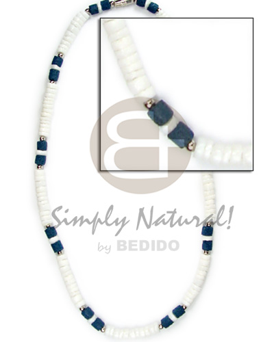 white shell  silver flat metal & blue coco - Shell Necklace