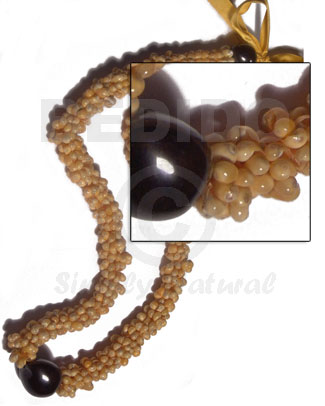 yellow mongo shell rings  brown kukui nuts combination  / 28in in matching adjustable ribbon  the maximum length of 54in - Shell Necklace