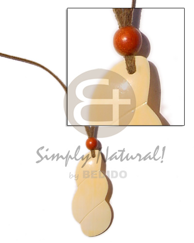 leather thong  h= 45mm melo shell pendant & wood bead accent - Shell Necklace