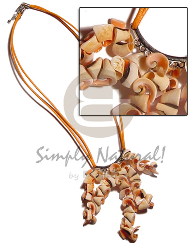 Double orange wax cord Shell Necklace