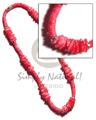 white rose & white clam combination dyed red - Shell Necklace
