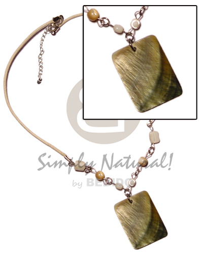 40mm rectangular blacklip pendant  troca beads in wax cord - Shell Necklace