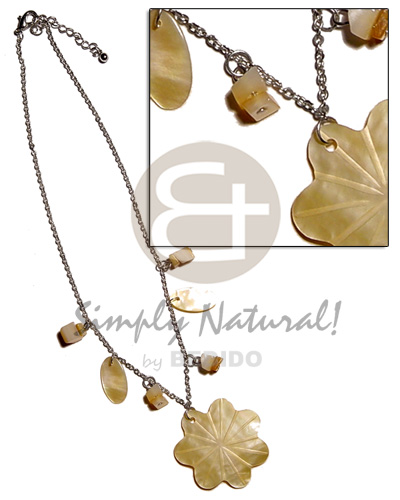 40mm MOP scallop pendant in metal chain  dangling shells - Shell Necklace