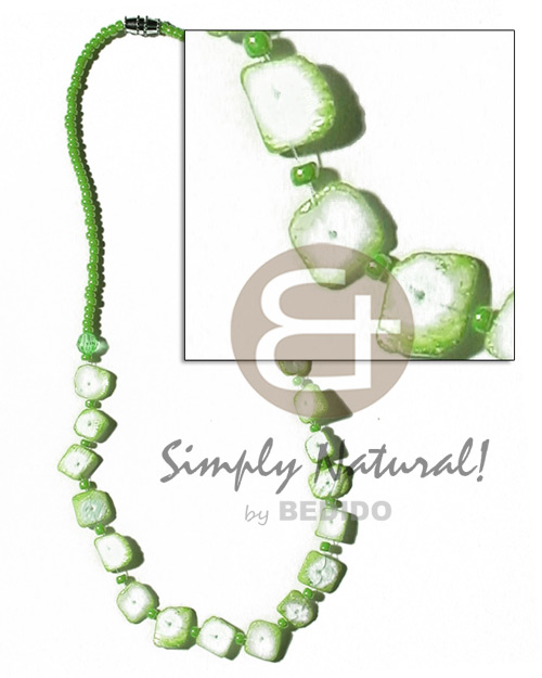 floating colored white rose in glass beads / lime green - Shell Necklace
