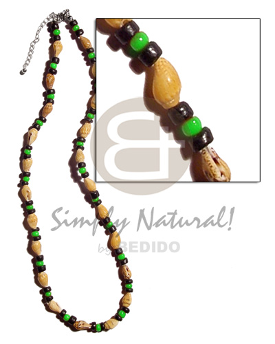 nassa tiger  4-5mm black coco Pokalet. combination  neon green glass beads - Shell Necklace