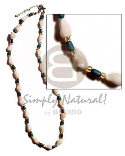 nassa tiger  rice wood & glass beads combination - Shell Necklace