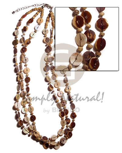 3 layers floating  green shell heishe  skin  2-3mm tiger coco Pokalet combination - Shell Necklace
