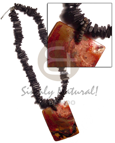 black 12mm coco stick  orange 50mmx35mm hammershell pendant - Shell Necklace
