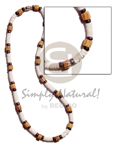 4-5mm white clam heishe  cylinder palmwood combination - Shell Necklace