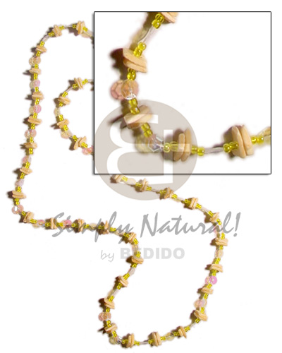 36 in. continuous yellow white rose   glass beads combination & rainbow sequins accent - Shell Necklace