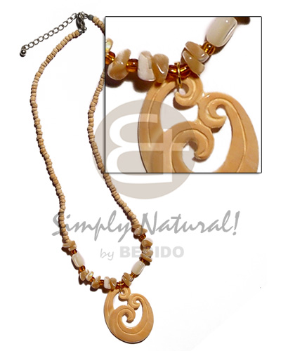 2-3mm coco Pokalet nat. white  troca nuggets combination & 40mm melo pendant - Shell Necklace