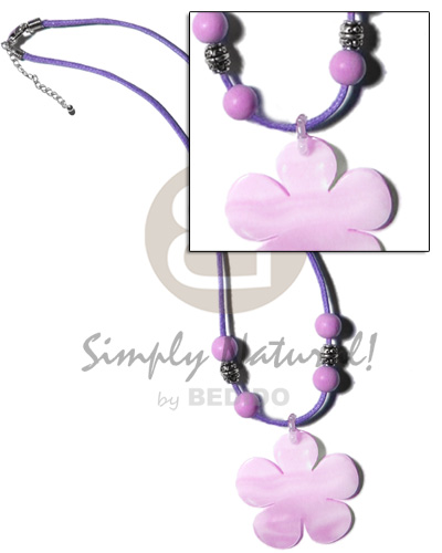 40mm lilac kabibe flower shell on lavender wax cord - Shell Necklace