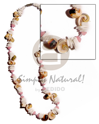 everlasting green luhuanus , white rose , pink buri seed nuggets combination - Shell Necklace