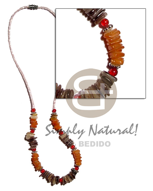 cut glass beads  sq. cut nat. hammershell & orange hammershell combination - Shell Necklace