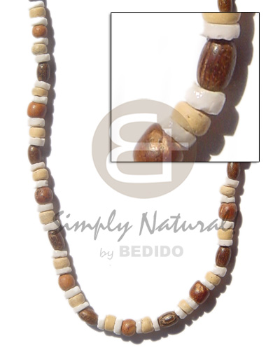 4-5mm heishe white clam / pukalet nat  wood ricebeads combination - Shell Necklace