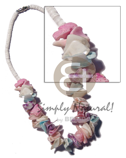pastel crazy cut shells in 4-5mm white clam combination - Shell Necklace