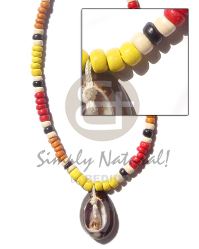 4-5mm coco pukalet in yellow combination  cut sigay brown / red orange - Shell Necklace