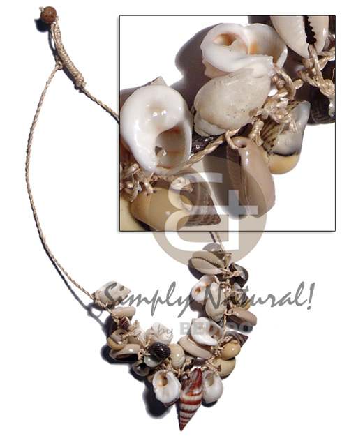 Assorted seashells on abaca string Shell Necklace