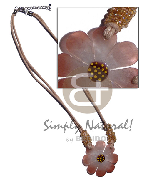 40mm hammershell flower  nectar in graduated color on double  wax cord - Shell Necklace