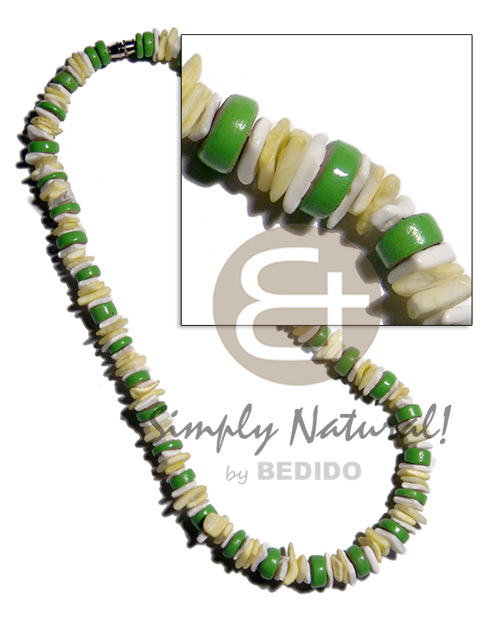 green 7-8mm coco Pokalet  white rose in white and yellow combination - Shell Necklace