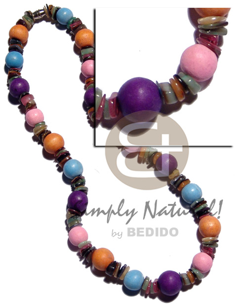 multicolored 10mm round. nat. wood beads  multicolored hammershell alternate - Shell Necklace