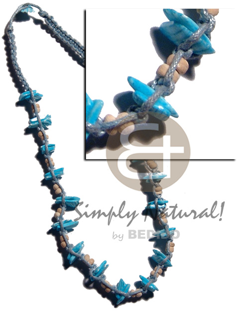 aqua blue macrame   matching dyed white rose and 4-5mm coco Pokalet accent - Shell Necklace