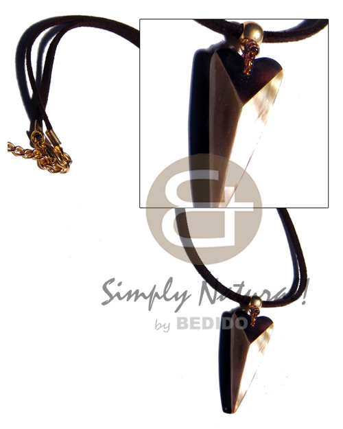 38mmx15mm laminated blacktab/brownlip combination  resin backing in leather thong - Shell Necklace