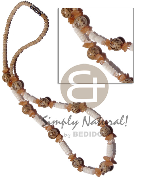 2-3mm coco Pokalet nat.  white clam,buri round tiger and nuggets combination - Shell Necklace
