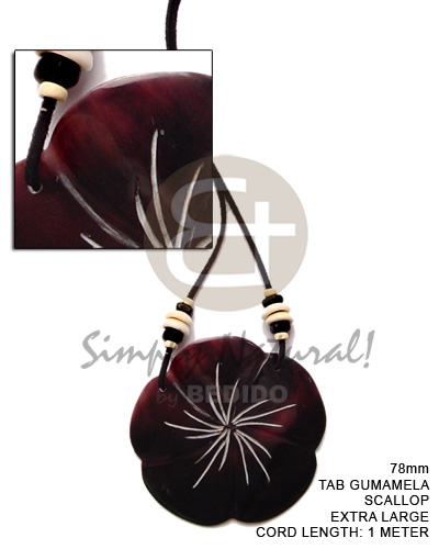 leather thong  80mm tab gumamela scallop - Shell Necklace