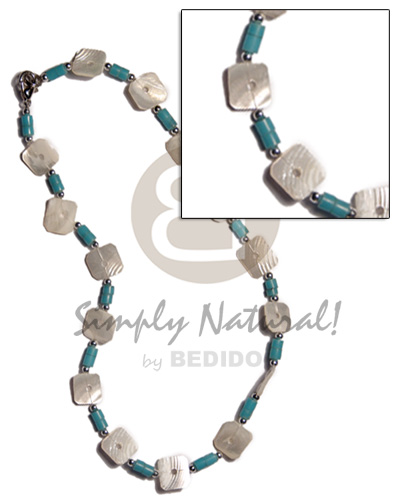 floating kabibe shells  2-3mm coco heishe turquoise blue combination - Shell Necklace