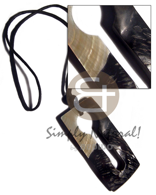 105mmx48mm chunky rectangular keyhole MOP/blacklip shell combination  skin and 5mm black resin backing in 3mm continuous wax cord / 28in - Shell Necklace
