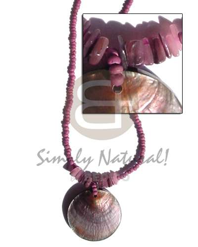 2-3mm coco pokalet old rose  matching old rose sq cut hammershell and round tipay  backing pendant - Shell Necklace