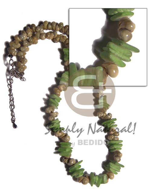 green mongo shells  white rose shell in neon green tone combination / 16in/  ext. chain - Shell Necklace
